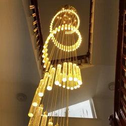 New Golden LED Chandelier Duplex Suspended Ceiling Light Living Room Staircase Crystal Chandelier Attic Staircase Pendant Lamp