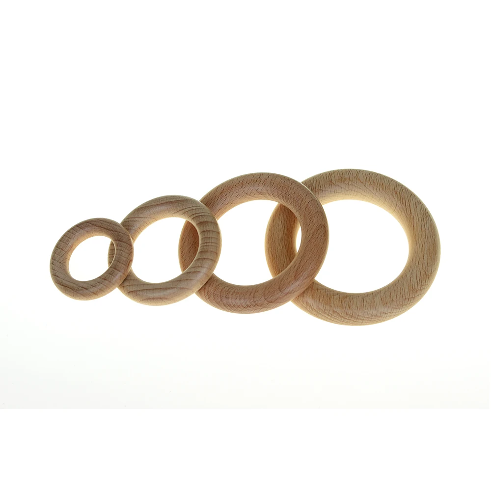 Mabochewing 10pcs 40mm 55mm 70mm 80mm Custom Laser Logo Beech Wood Ring Baby Mobile Bracelet Rattle Toys Making