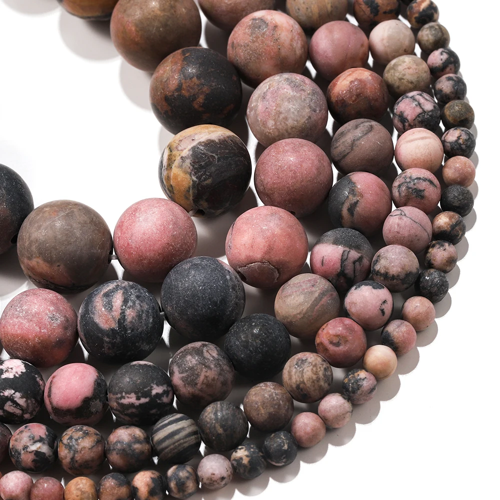 6/8/10/12mm Natural Matte Black Red Lace Rhodonite Stone Beads Dull Polish Round Loose Spacer Bead Diy For Jewelry Making image 2