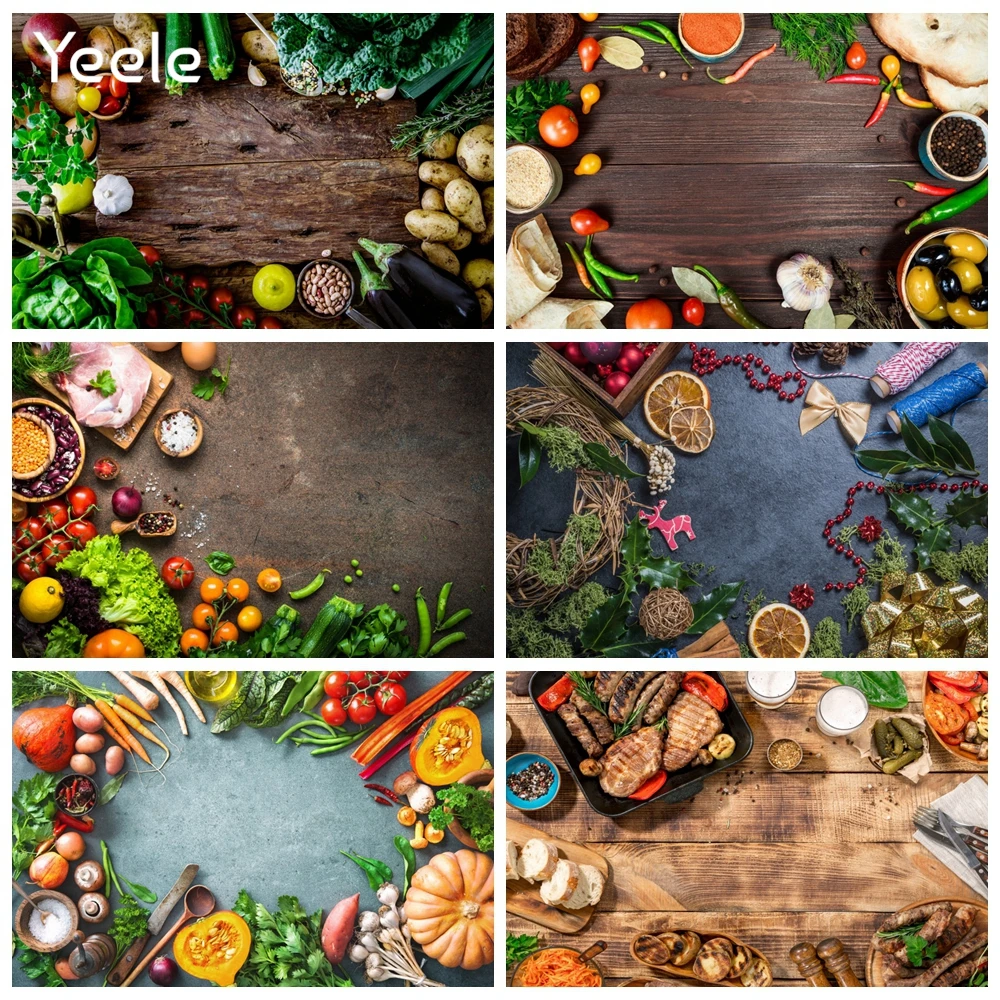 

Yeele Photocall Grunge Wall Vegetables Kitchen Food Meat Photography Backdrops Vinyl Photographic Backgrounds For Photo Studio