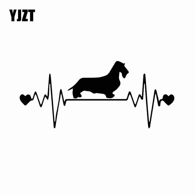 YJZT 17.2X7.5CM Wirehaired Dachshund Lifeline Car Sticker Dachshund Heartbeat Dog Vinyl Decal Black/Silver C24-1318