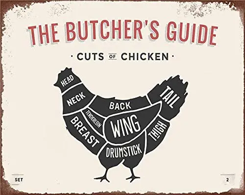 

Ryantey Butcher's Curts of Chicken Knives Metal Tin Sign Family Farmhouse Wall Kitchen Decoration 8x12 Inches (Curts of Chicken)