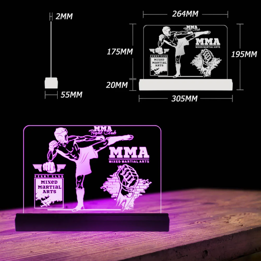 MMA Fighter Boxing Acrylic LED Light Mixed Martial Arts Handmade Designed Desktop Night Lamp Fighting Club Decoration Boxer Gift