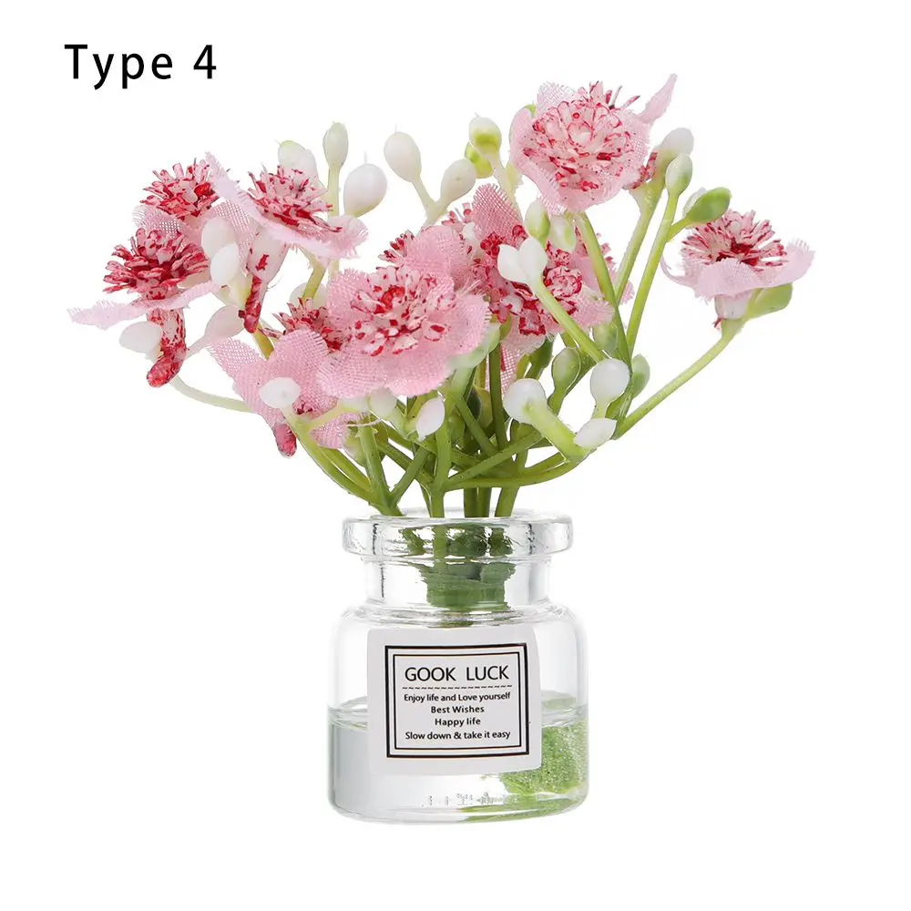 

Toys Furnitue Glass Bottle Mini Floral Arrangement Pink Rose White Jasmine Doll Accessories Dollhouse Flower Vase
