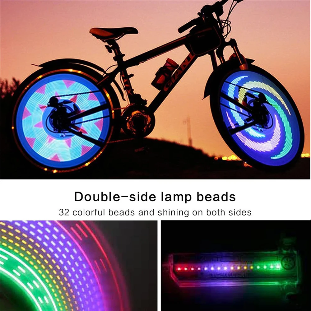 32 Patterns Cool LEDs Colorful Rainbow Bike Spoke lamp Safety Night Cycling lighting Bicycle Wheel Light Signal