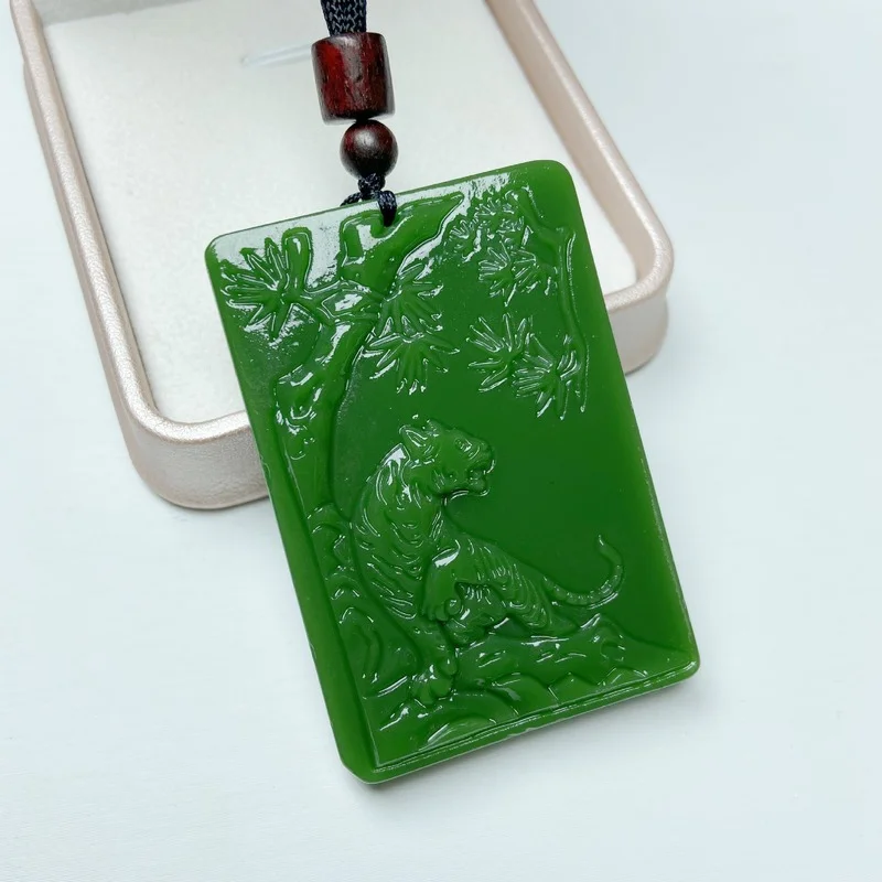 Natural Green Hand-carved Tiger Jade Pendant Fashion Boutique Jewelry Men and Women Zodiac Necklace Gift Accessories