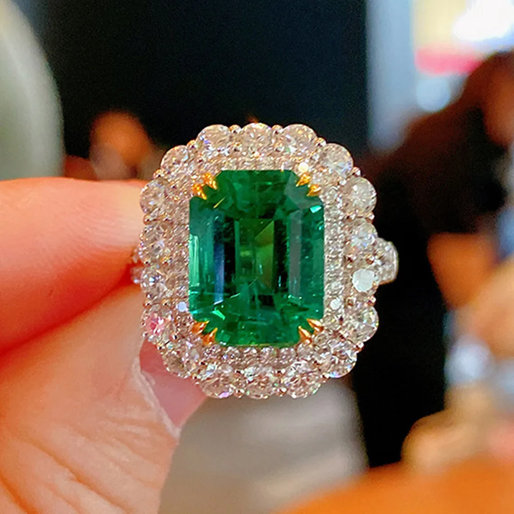 Pietre preziose di smeraldo verde cristallo quadrato Vintage diamanti anelli principessa per donna fasce per gioielli riempite in oro 18 carati Bague Bijoux regalo