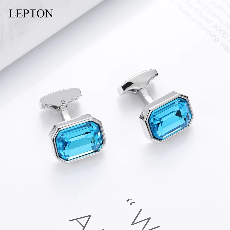 Low-Key Luxury Green Glass Cufflinks For Mens Wedding Lepton Sky Blue Square Cufflink Man Shirt Cuffs Cuff Links Relojes Gemelos
