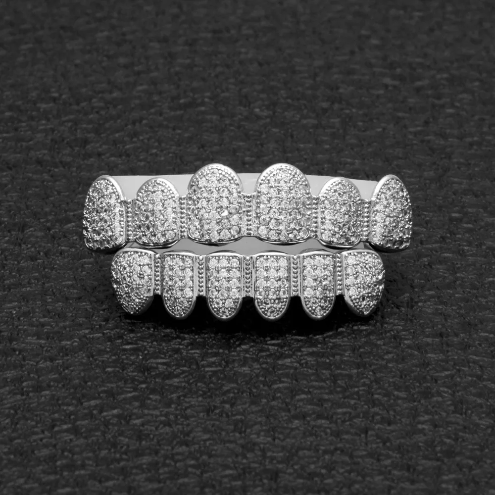 Zircon Bling Bling Teeth Grillz Top & Bootom Dental Mouth Punk Teeth Caps Cosplay Party Tooth Rapper Hip Hop Jewelry TG010