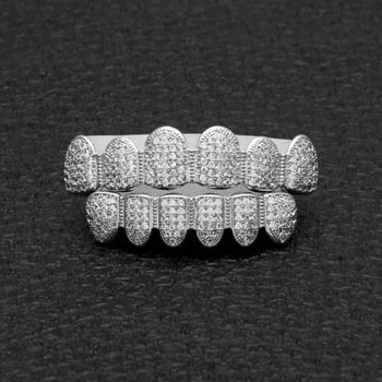 Zircon Bling Bling Teeth Grillz Top &amp; Bootom Dental Mouth Punk Teeth Caps Cosplay Party Tooth Rapper Hip Hop Jewelry TG010