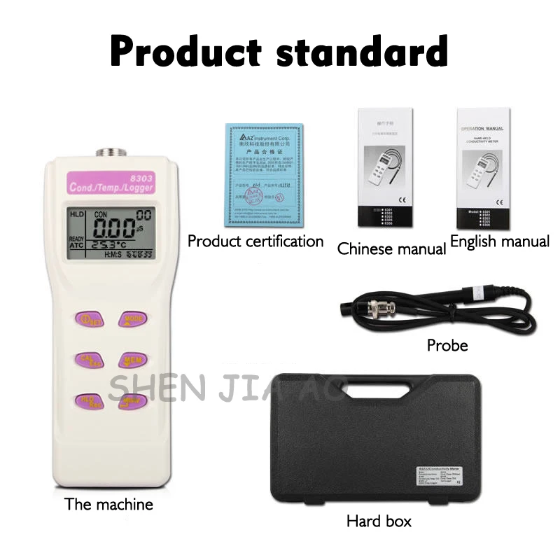 9V Portable Handheld Conductivity Tester AZ-8302 Digital Display Conductance Salinity Tester Machine 1PC