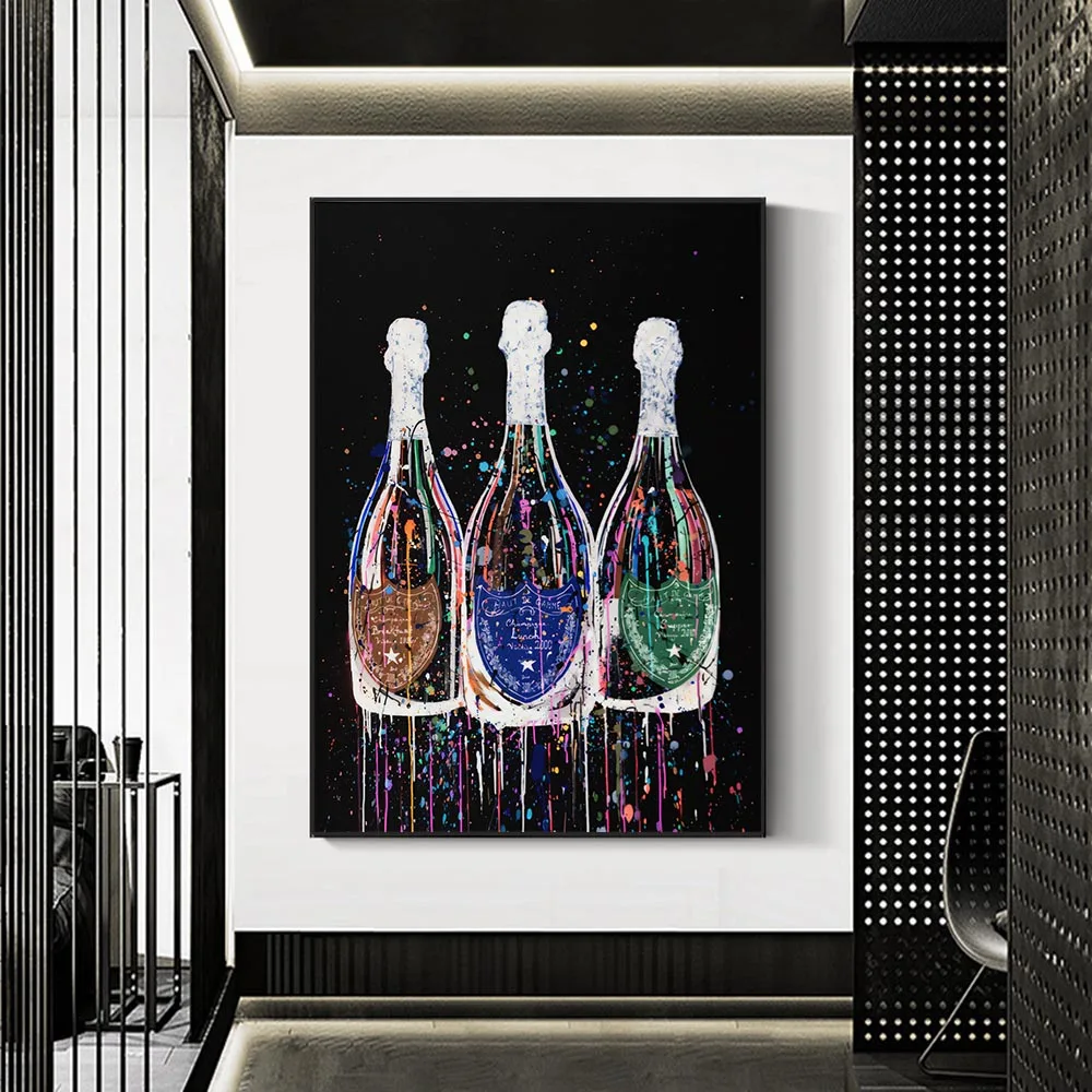 

Champagne Bottle Canvas Painting Colorful Pop Art Posters and Prints Nordic Wall Art Canvas Cuadro Pictures Modern Room Decor