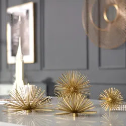 Modern Golden Geometric Metal Spiky Ball Crafts Desktop Ornaments For Office Home Room New House Layout Decor Metal Gifts