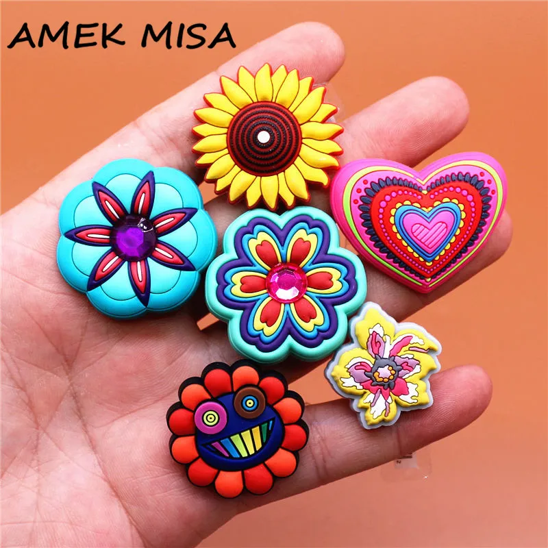 Luxury Colorful Exotic Flowers Shoe Charms Accessories Sunflower Daylily Shoe Buckle Decorations fit Kids X-mas Party Gifts U275