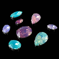 Shiny Super quality Cheap Opal 12p sew on Resin Stones with Silver Claw For Diy Clothing wedding dress decoration Trim Accessory