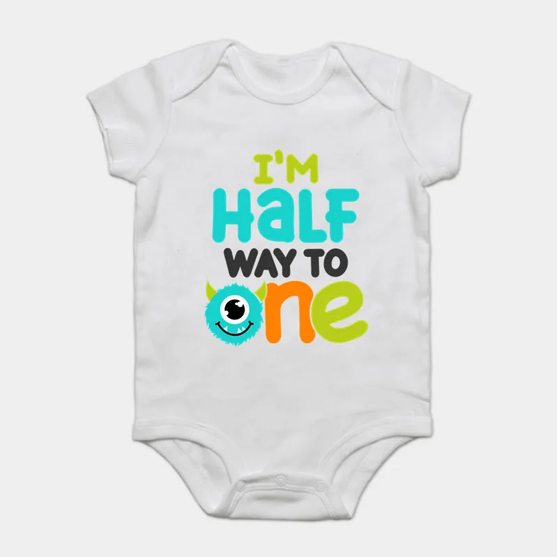 Bodysuits infantis do bebê 1/2 meio caminho para um aniversário impressão algodão macacão verão outfits macacão onesie meninos meninas presente roupas