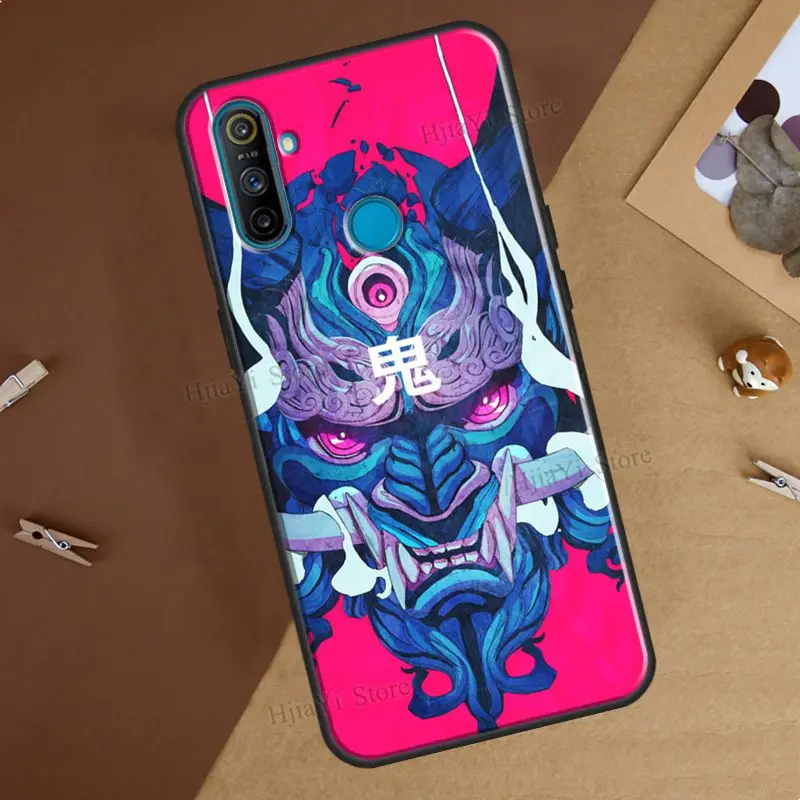 Japanese Oni Hannya Demon Mask Case For OnePlus 10 Pro 9 8T Nord2 9R Cover For Realme GT Neo 2 GT Master C21 8i 9i 8 Pro