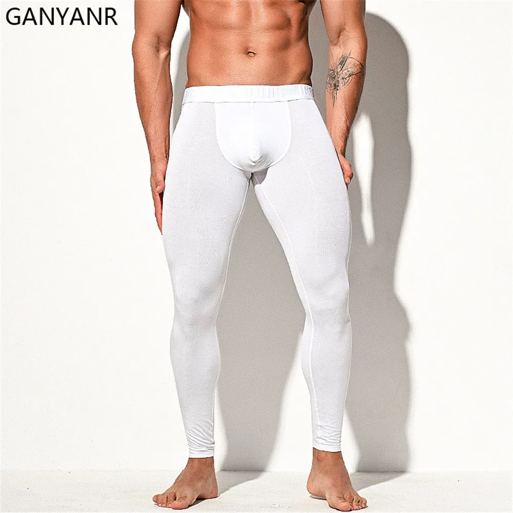 GANYANR Men Running Tights Compression Pants Leggings Sportswear Fitness Sexy Basketball Yoga Winter Training Workout Long Sport