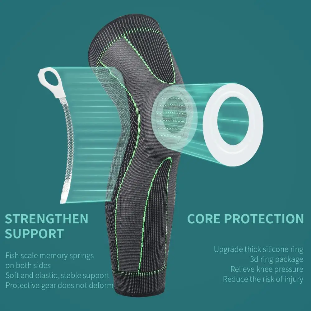 1PCS New Silicone Long Knee Pads Sleeve Fitness Gym Sports Safety Football Basketball Compression Knee Brace Support Protector