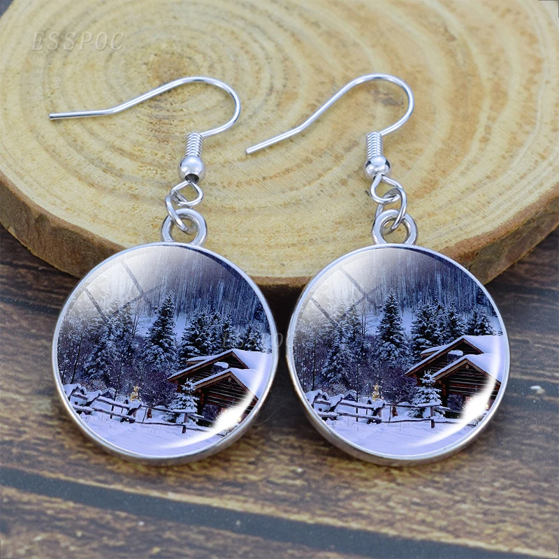 Picture 7: Christmas Earrings Santa Claus Snow House Dangle Earrings Picture Glass Cabochon Drop Earrings for Women New Year Jewelry Gifts