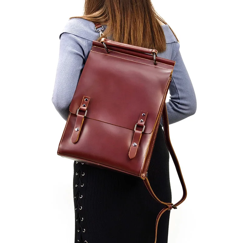 Lady Leather Backpack Vintage Crazy Horse Leather Daypack High Quality Travel Rucksack School Book Bag women Laptop Shoulder Bag