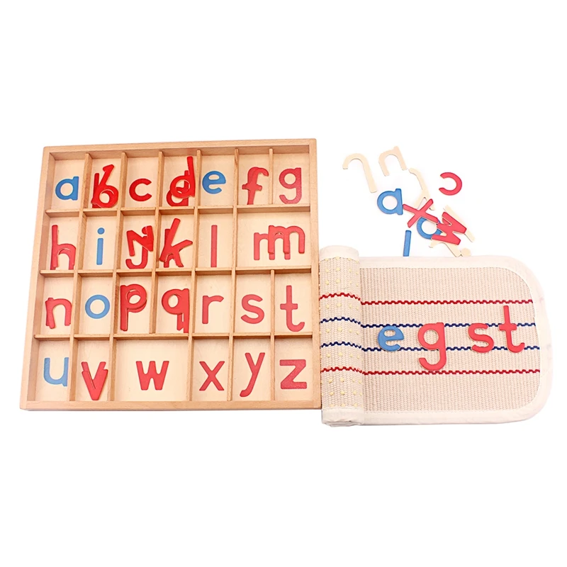 Montessori Language Toys English Alphabet Blanket Wooden Movable Alphabet Red & Blue with Mat 26Pcs Alphabets Toys for Children