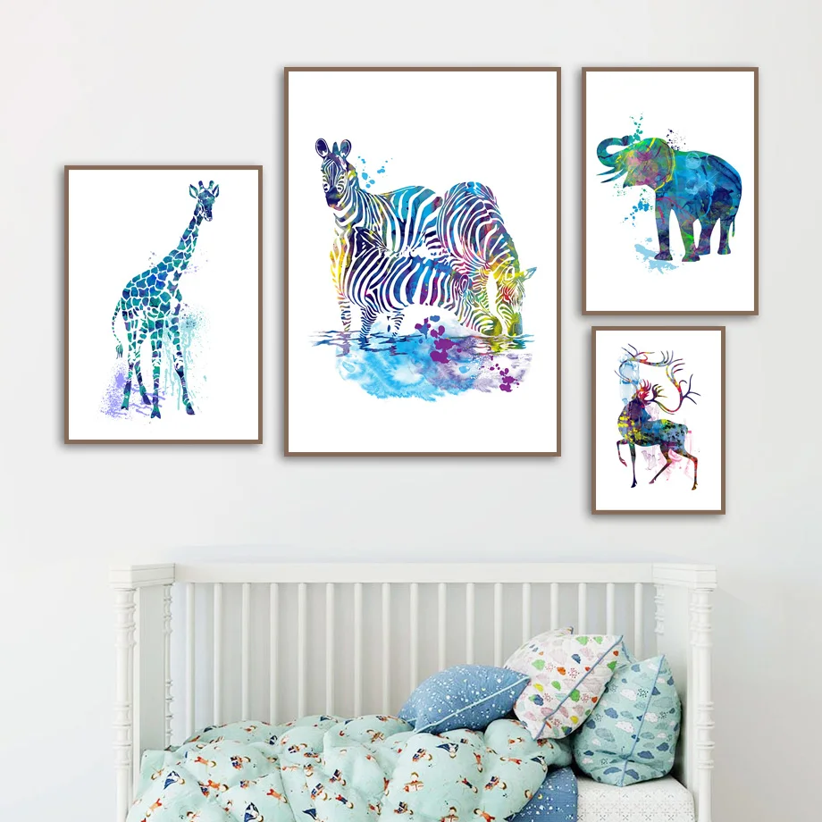 

Colorful Giraffe Zebra Elephant Deer Wall Art Canvas Painting Nordic Posters And Prints Wall Pictures For Living Room Home Decor