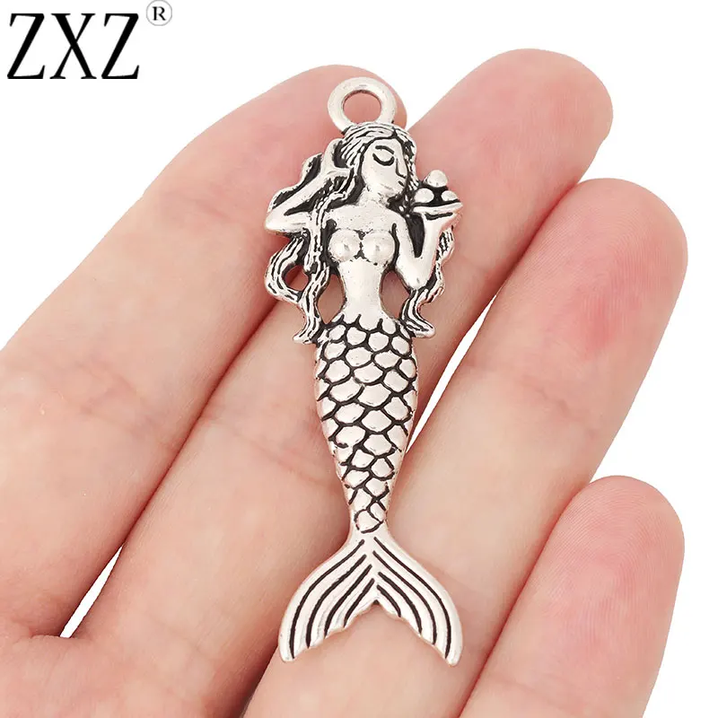 

ZXZ 5pcs Tibetan Silver Large Mermaid Charms Pendants for Necklace Jewelry Making Findings 62x20mm