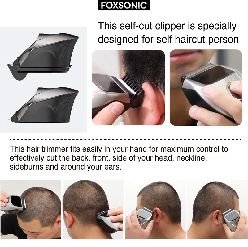 FOXSONIC Self-Haircut Hair Clippers Men Head Clipper Rechargeable Shortcut Grooming Haircut Kit Cordless Electric Hair Trimmer