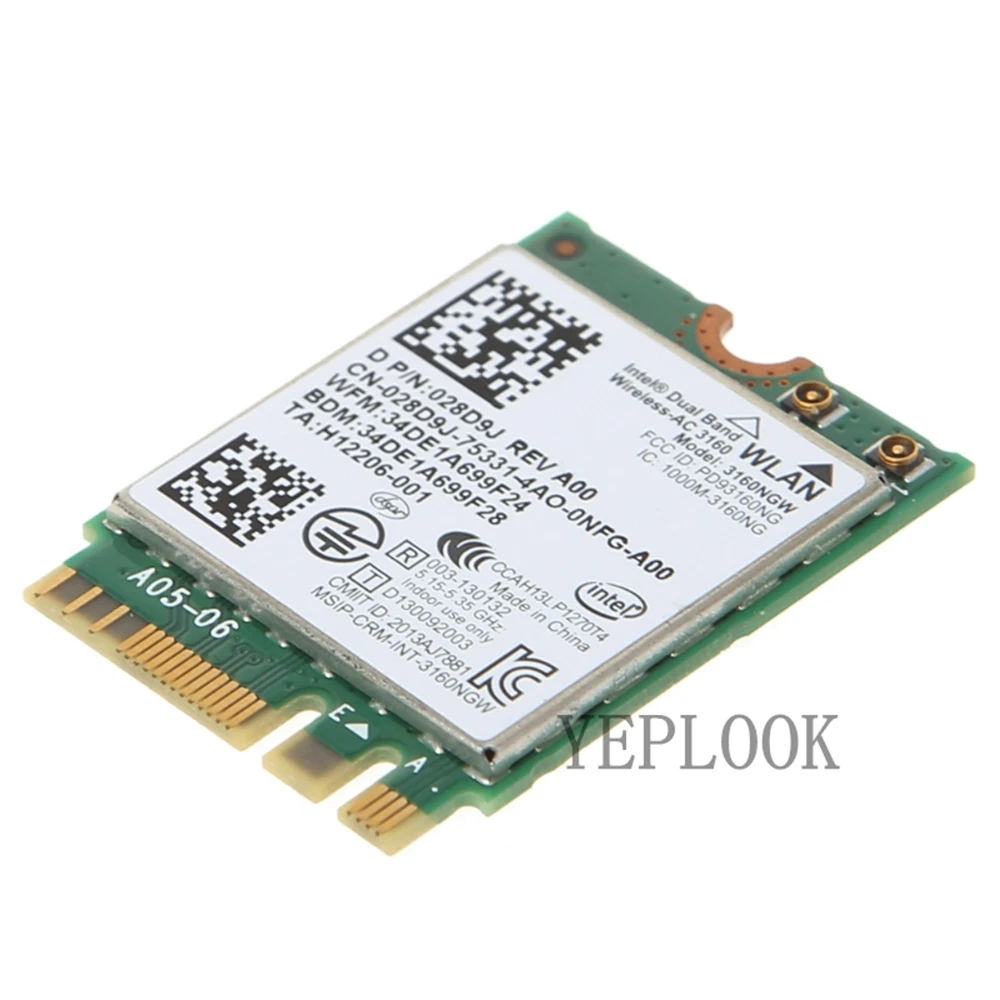 Tarjeta Wifi inalámbrica para DELL, 3160, 433, 3160NGW, 2,4 Mbps, banda Dual, 4,0G, 5GHz, Bluetooth 5547, NGFF, 5545, 5548, 5558, 5557, 5758, 5559