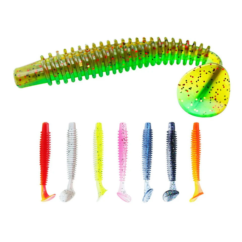 50Pcs/Lot 0.8g/1.5g/2.6g Thread Two Color T-Tail Soft Lure Silicone Swimbait Shad Worm Soft Fishing Bass Pike Fishing Tools