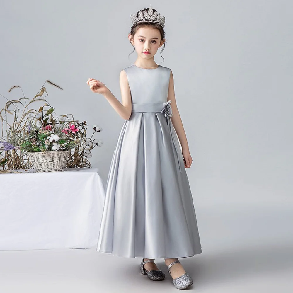 Dideyttawl Satin Lange Blume Mädchen Kleider Elegant Kind Hochzeit Geburtstag Party Kleid Festzug Junior Konzert Formale Party Einfache