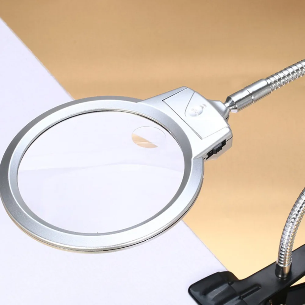 Klip Pada Desktop Kaca Pembesar Kaca Pembesar Membaca Pembesar Metal Hose LED Menyala Lampu Atas Meja Kaca Pembesar dengan Clamp
