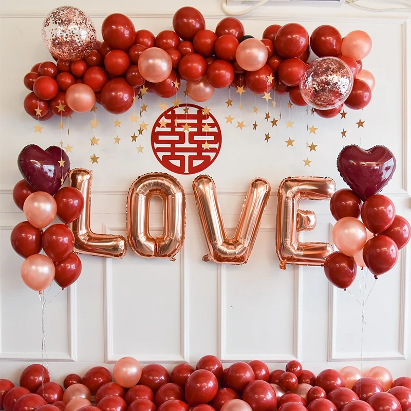 Ruby Red Glossy Pearl Latex Balloons Metallic Gold Christmas Wedding Decoration Bride Love Globos Valentine's Day Surprise Party