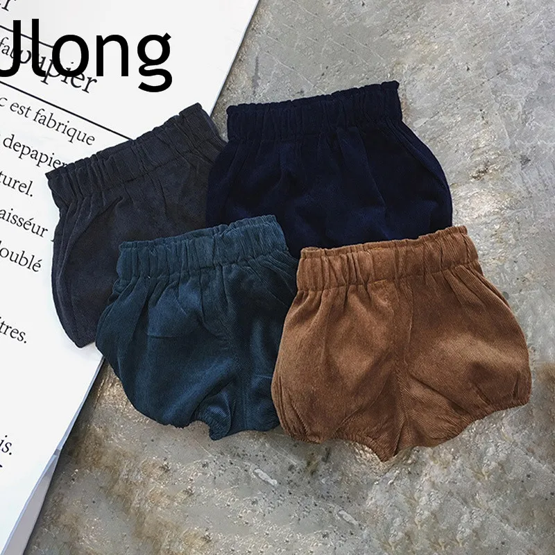 0-5T Autumn Winter Baby Girls Corduroy  Thicken Warm Loose Elastic Pants Shorts Solid Color Mid Waist Wild