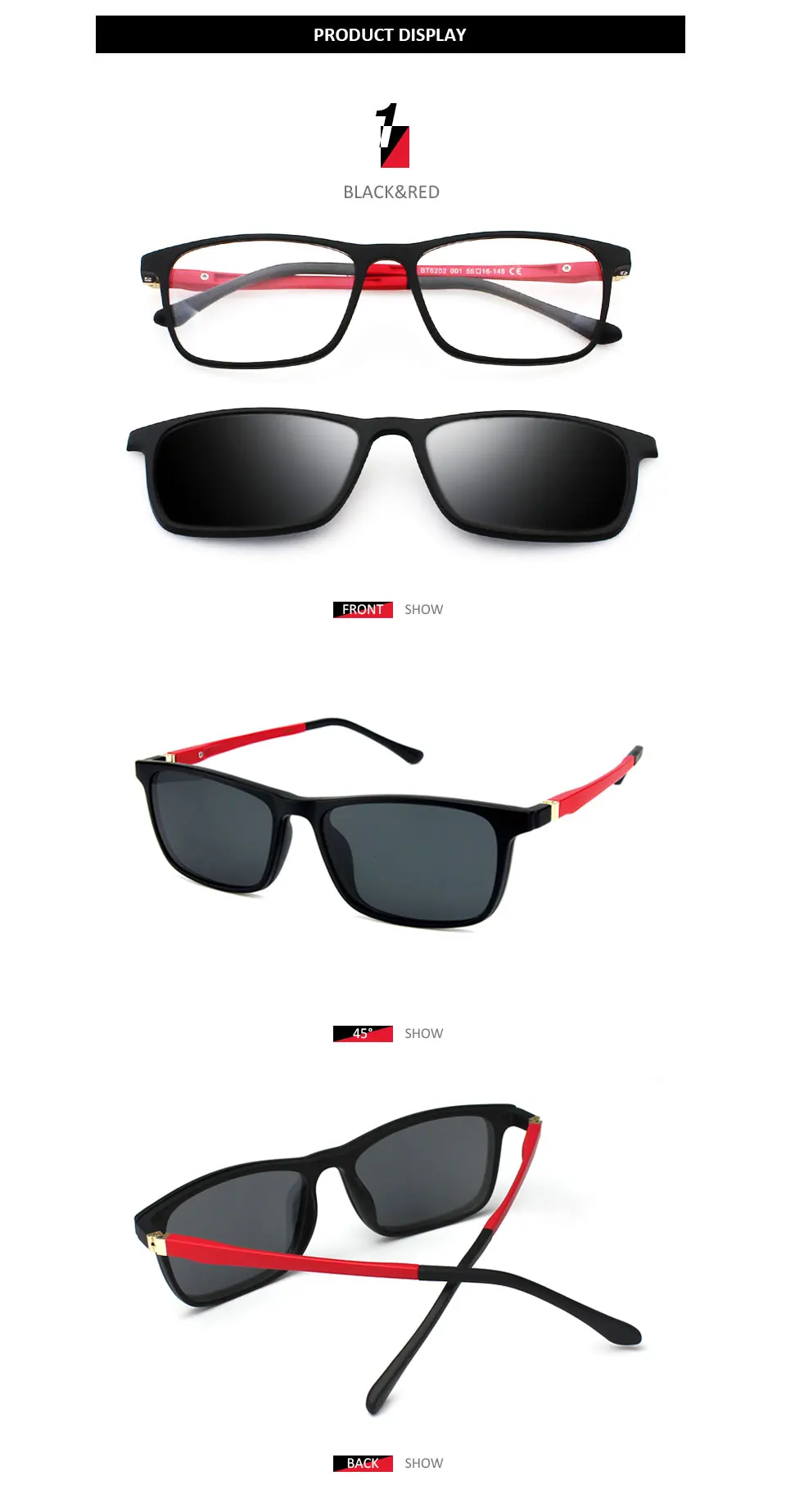 ZENOTTIC Marke Polarisierte Sonnenbrille Für Männer Flexible 2 in 1 Magnet Clip Auf Brillen Magnetische Myopie Rezept Sonnenbrille – Detail 6