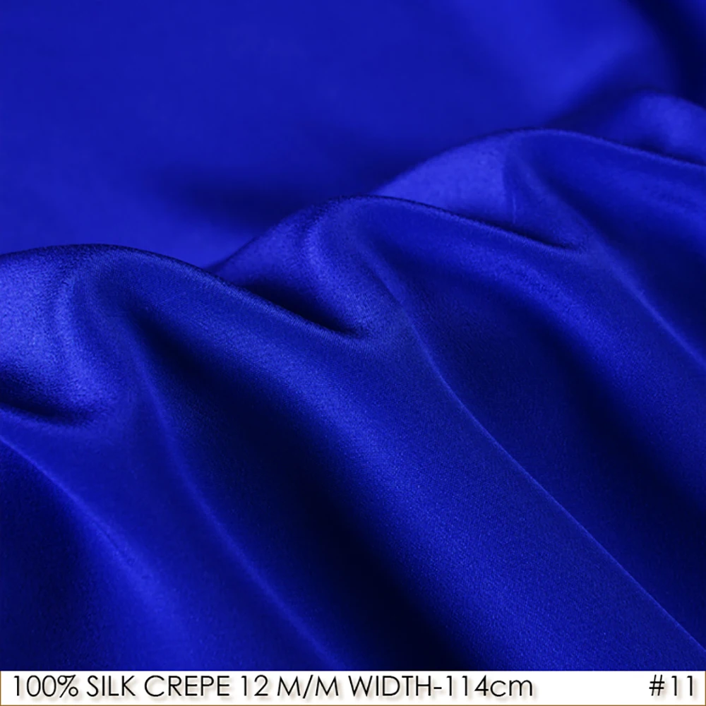 

SILK CREPE DE CHINE 114cm width 12momme/100% Natural Mulberry Silk Fabric DIY Matt Color Women Evening Dress Royal Blue NO 11