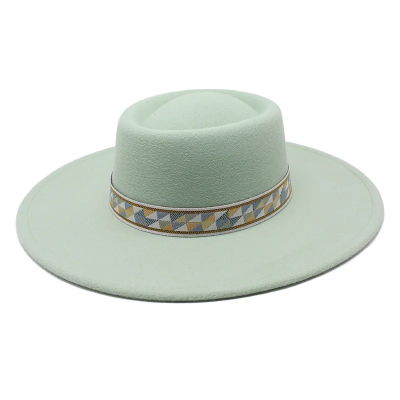 Herbst Winter Wollfilz Fedoras Hut 9,5 CM Breite Krempe Jazz Hüte Für Frauen Britischen Stil Flache bowler Kirche Kleid hüte – Detail 4