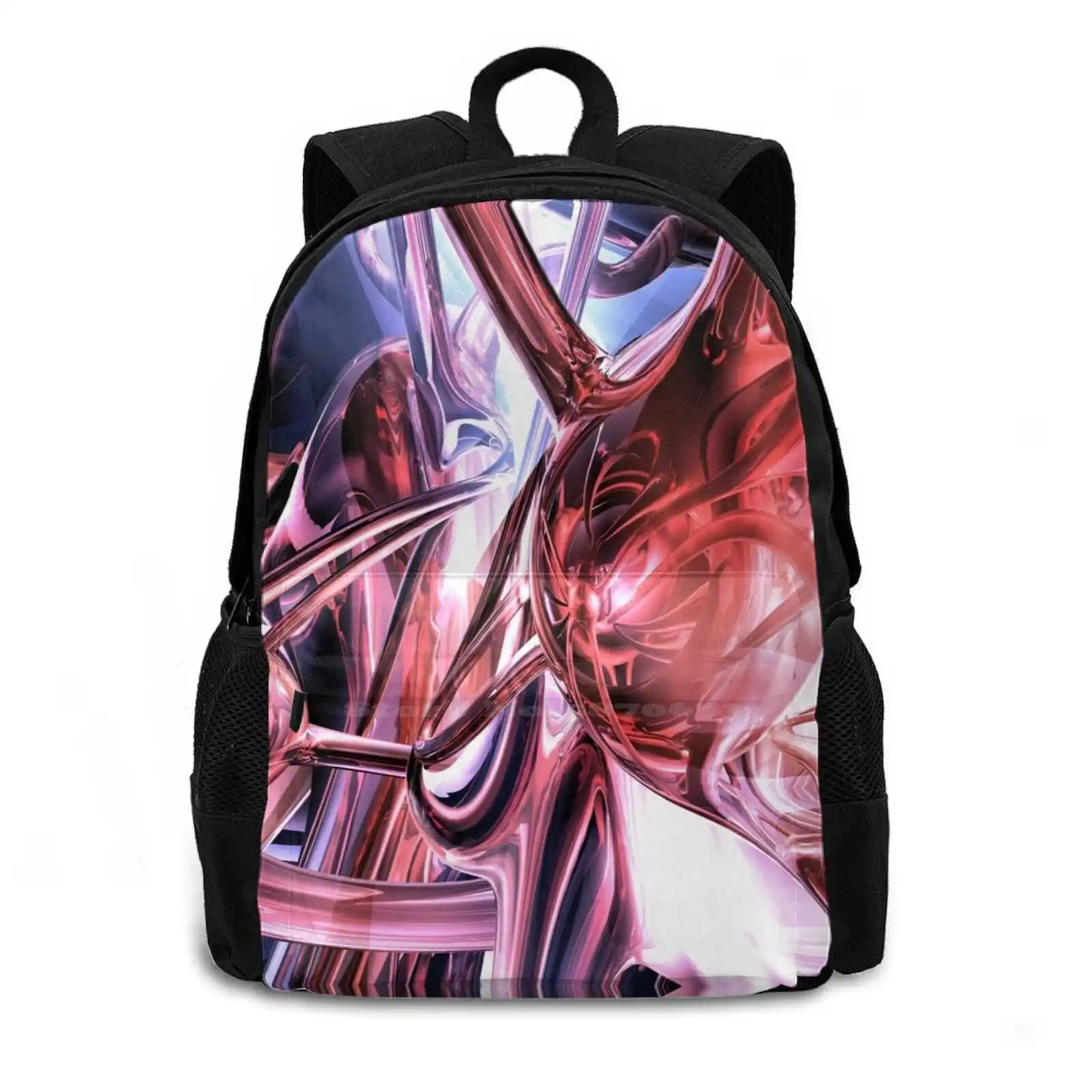 Abstract Backpack For Student School Laptop Travel Bag Abstract Red Blue Glass 3D Liquid Cgi Computer Generated Image