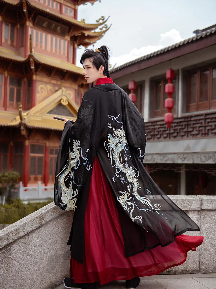 Couple Hanfu Coat New Style Embroidered Cloak Chinese Traditional Big Sleeve Coat Han Tang Song Ming Dynasty Clothes DQL5457