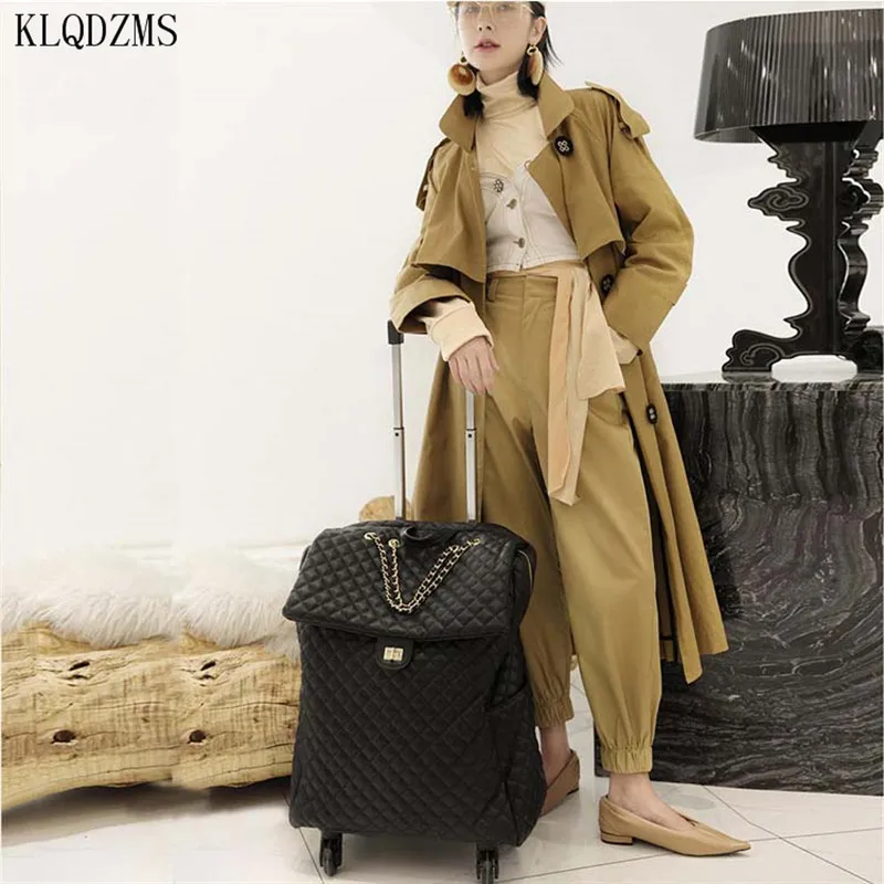 KLQDZMS Women  Classic Suitcases Travel Rolling With Wheels 18’’20 Inch Women Trolley Luggage Bag Fashion Style Travel Luggage