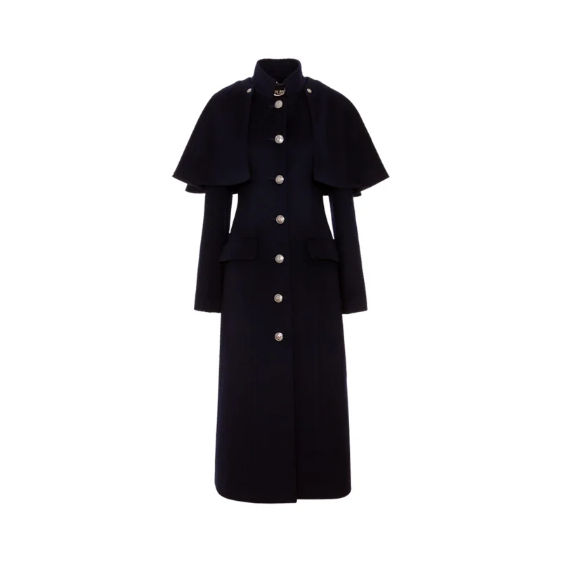 Winter Cloak style over the knee long Woolen coat female Military style winter thick was thin cashmere warm woolen coats F289