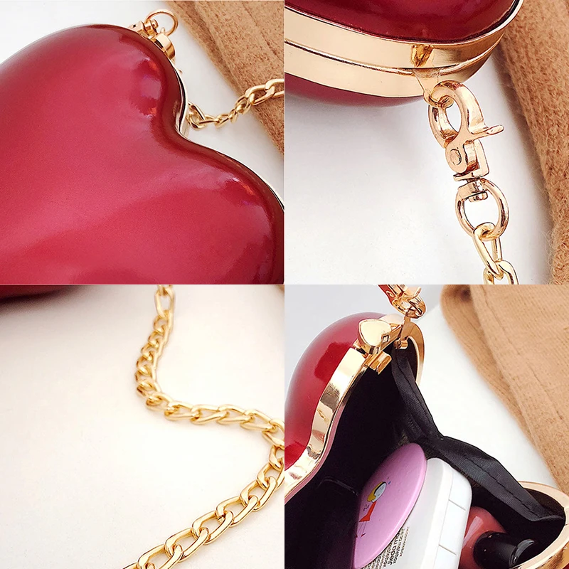 Women PU Luxury Designer Handbags Wedding Party Heart Shape Chain Evening Clutch Purse Red Color Shoulder Bag Crossbody Z141