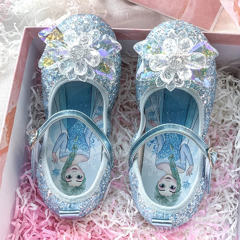 Sandales Disney Elsa pour filles, chaussures de danse princesse, antidérapantes, en cristal, à la mode