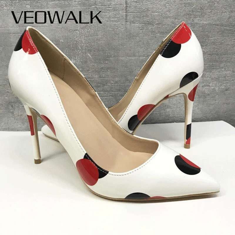 

Veowalk женские лакированные туфли на высоком каблуке с принтом в горошек, Размеры 33-45