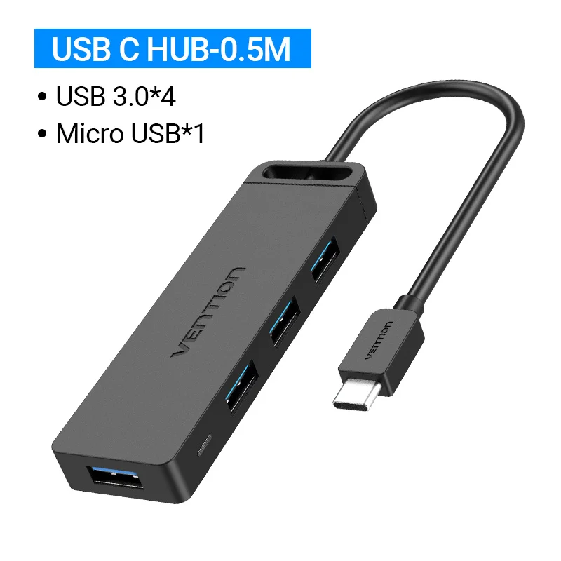 Ventie 4-poorts USB HUB 3.0 2.0 Ultra Slim Data Hub Type-c HUB voor Macbook, Mac Pro/mini, iMac, Surface Pro, XPS, Notebook PC, USBC HUB