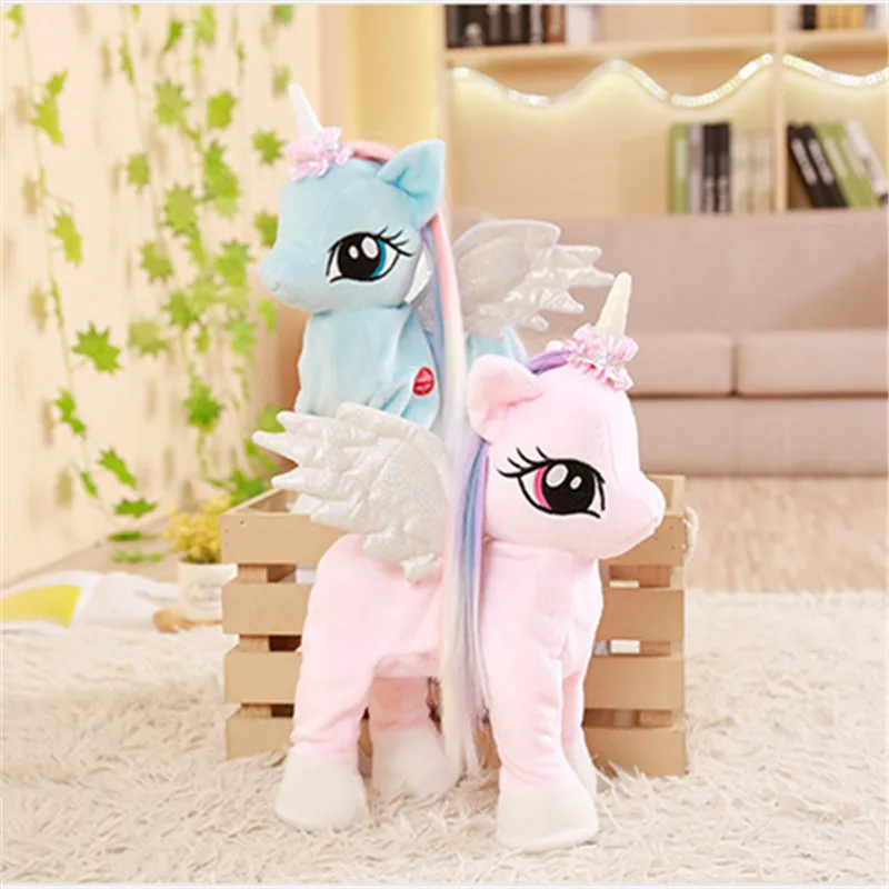 Juguetes Divertidos de peluche de unicornio eléctrico para caminar con línea de peluche Animal de música electrónica juguete de unicornio para niños regalos de navidad