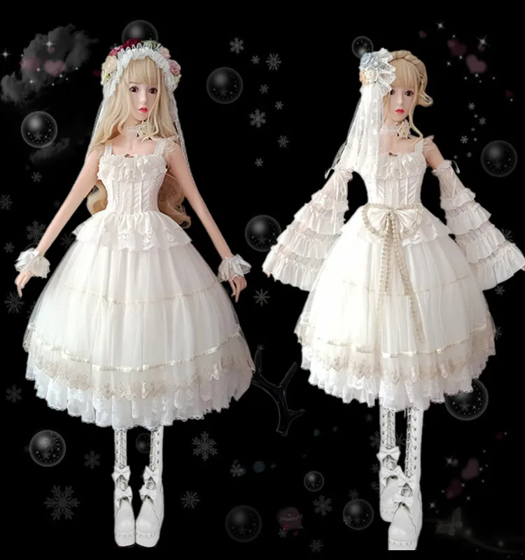 Robe à bretelles vintage lolita cos loli pour fille, tenue de princesse victorienne, taille haute, imprimée avec nœud papillon, style gothique, mignon, kawaii