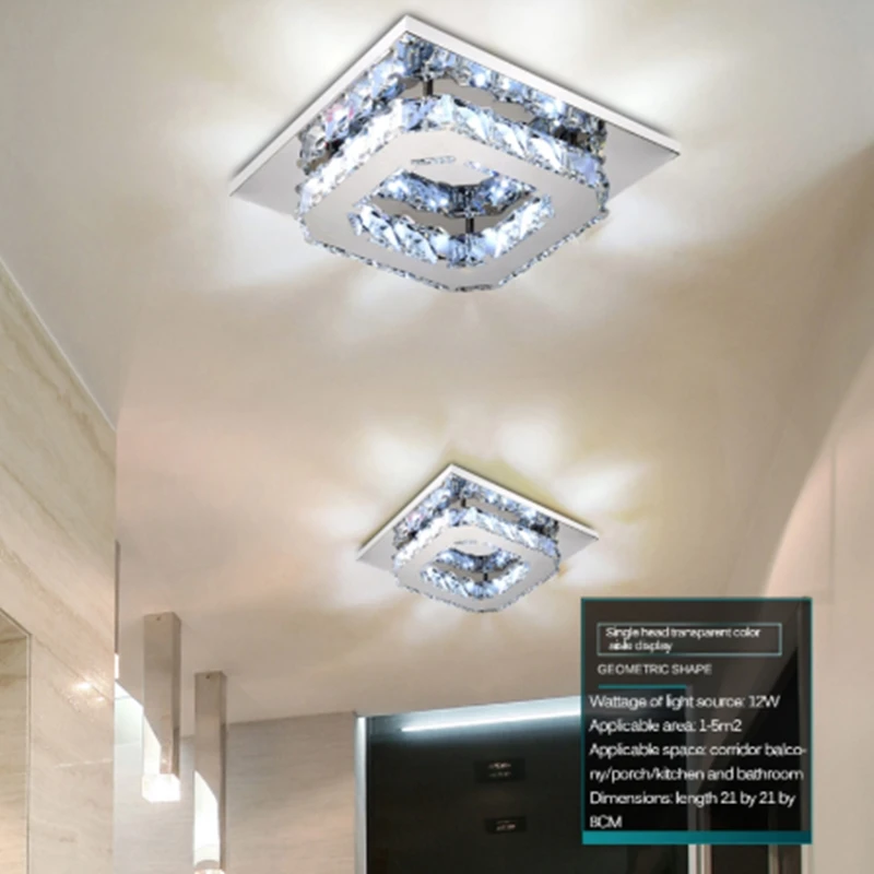 LED Square Crystal Ceiling Lamp Modern Indoor Lighting 12W Aisle Corridor LED Ceiling Light Home Decoration for Living Room