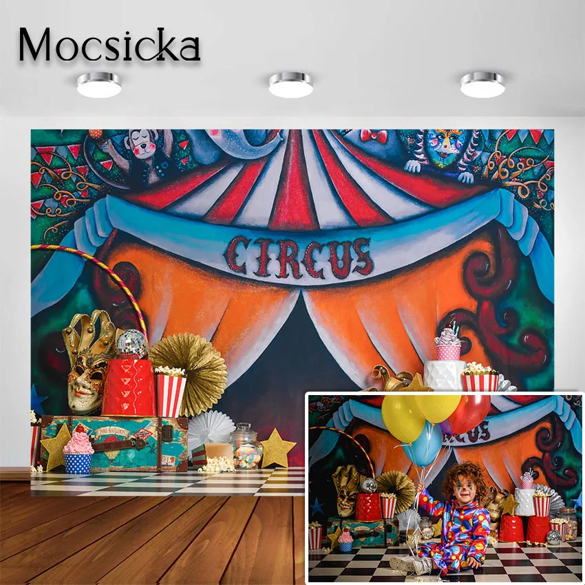 Mocsicka Photography Backdrop Circus Carnival Newborn Baby Birthday Party Vintage Portrait Photo Shoot Background Studio